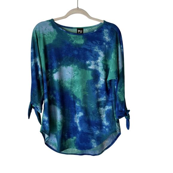 Pure Essence Shirt Womens Small Blue Green Tie Dye 3/4 Sleeve Top Canada Boho - Picture 1 of 9